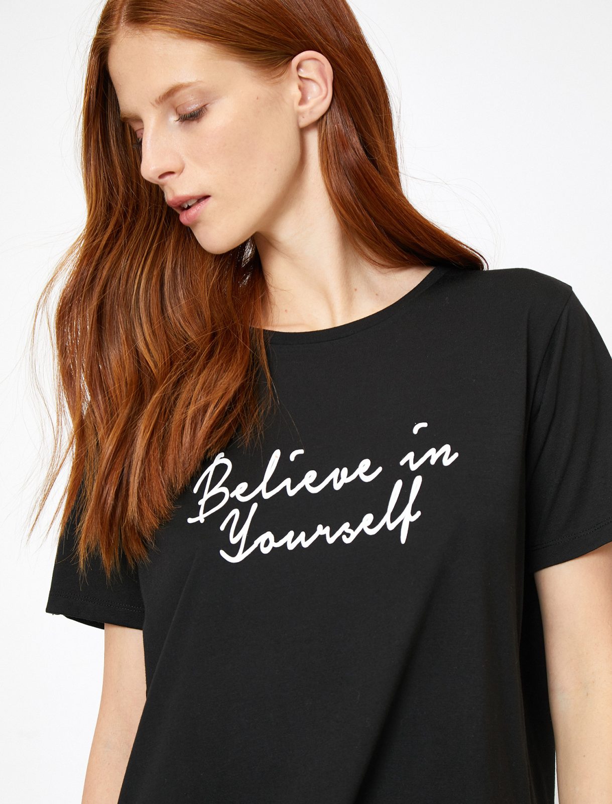 Letter Printed T-Shirt – Black – SweetyPretty