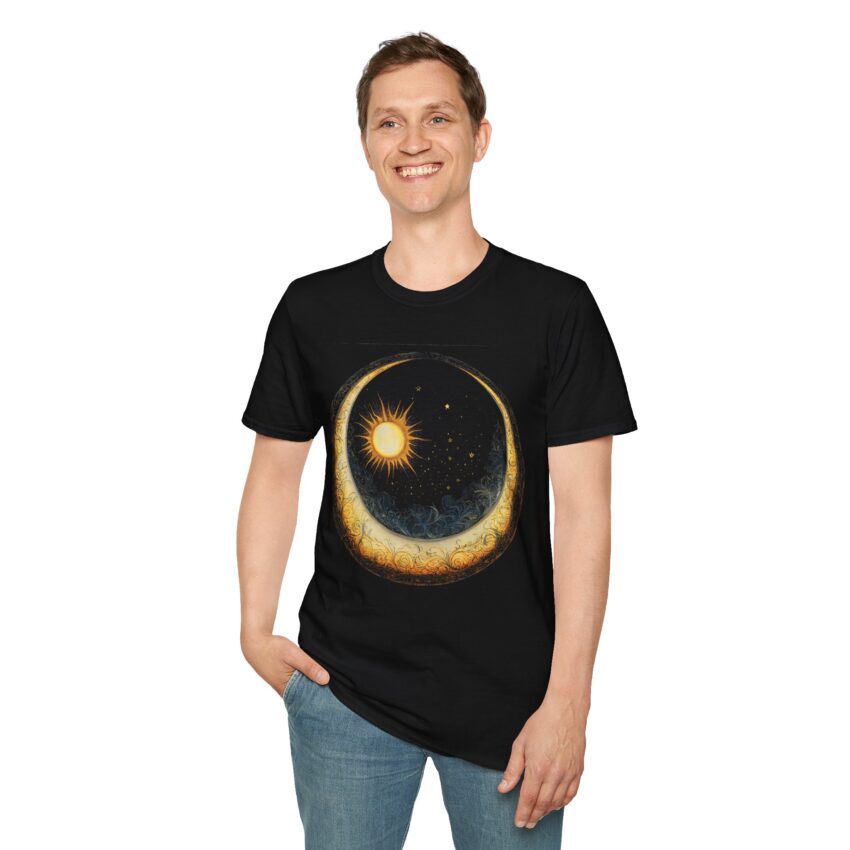 Celestial Sun and Moon T-Shirt, Unisex Softstyle Tee for Astrology Lovers, Cosmic Art Shirt, Gifts for Star Gazers, Night Sky Apparel - Image 4