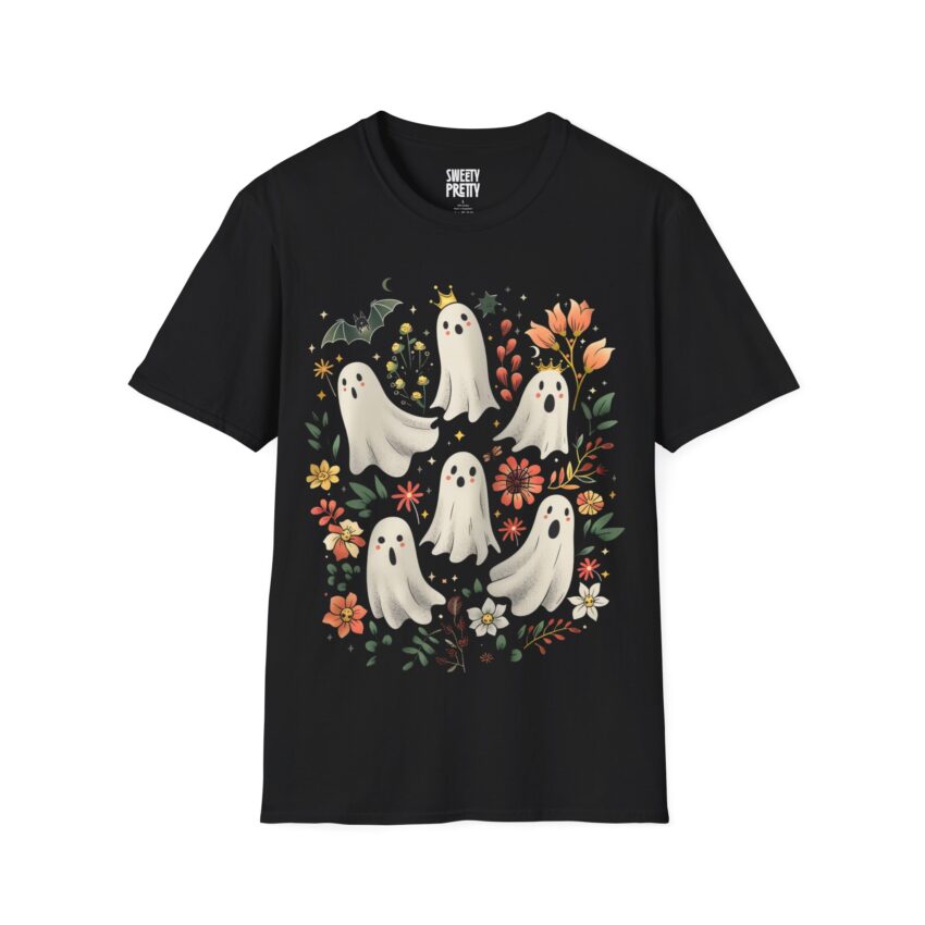Halloween Ghost Floral T-Shirt, Spooky Tee, Unisex Casual Shirt, Fall Apparel, Perfect for Halloween Décor - Image 1