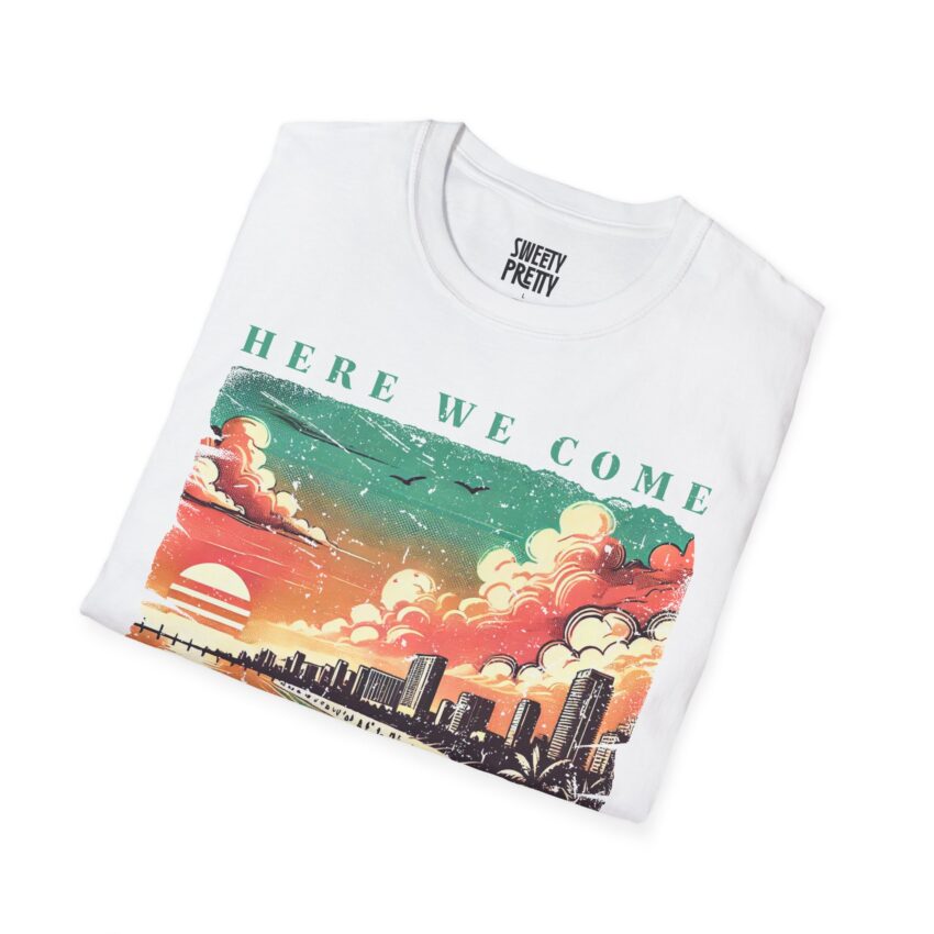 Miami Sunset Unisex Softstyle T-Shirt, Summer Vacation Tee, Beachwear, Travel Lover Shirt, Casual Outfit, Gift for Travelers - Image 2