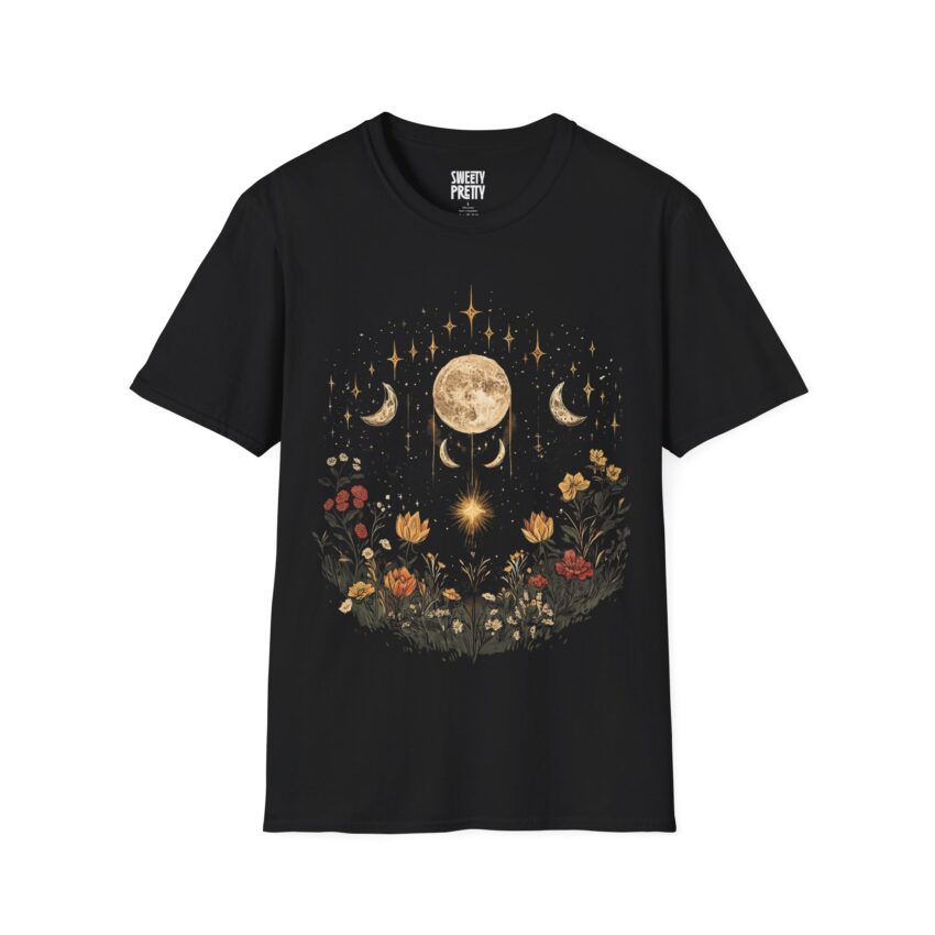 Celestial Dreamcatcher T-Shirt, Boho Floral Tee, Moon and Stars Graphic, Unisex Softstyle Shirt for Gift, Witchy Aesthetic Top - Image 1