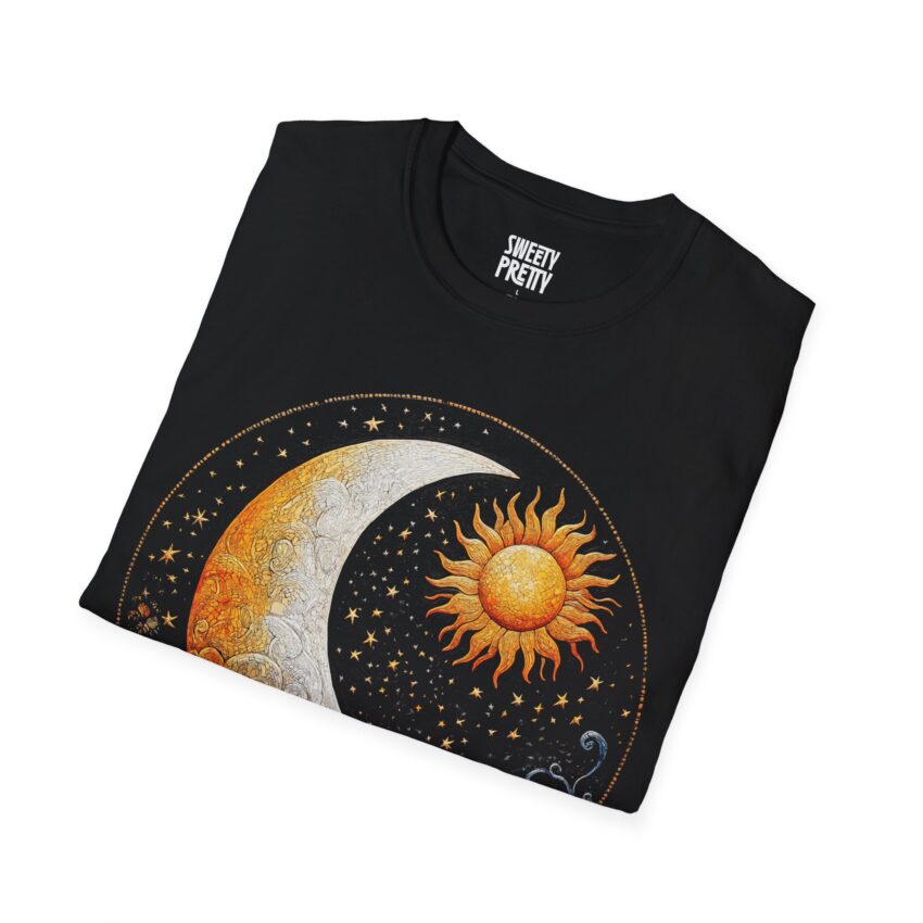 Celestial Sun and Moon T-Shirt | Unisex Softstyle Tee, Boho Shirt, Gift for Astrology Lovers, Festival Wear, Cosmic Vibes - Image 2