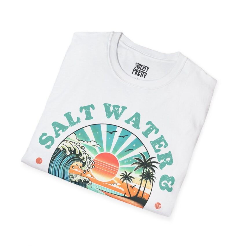 Unisex Softstyle T-Shirt with 'Salt Water & Sunshine' Design for Beach Lovers, Casual Summer Wear, Gift for Ocean Enthusiasts, Travel [...] - Image 2