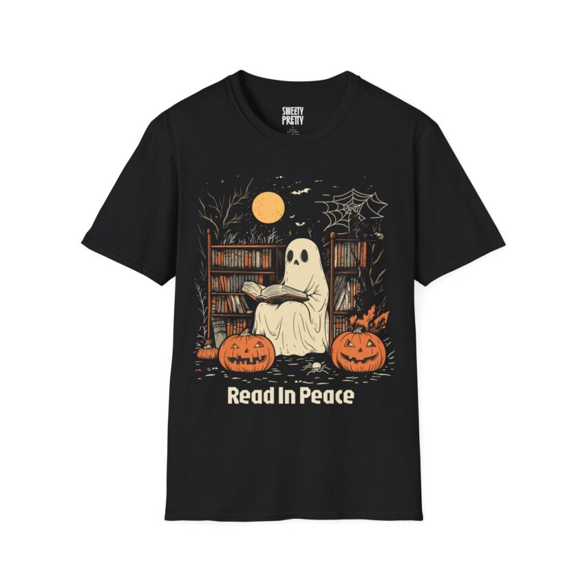 Spooky Reading T-Shirt, Halloween Tee, Ghost Shirt, Read in Peace Shirt, Unisex Halloween Apparel, Gift for Book Lovers - Image 1