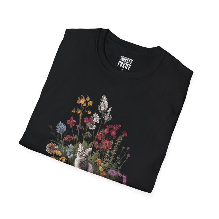 Floral Cat Book T-Shirt, Literary Pet Lover Shirt, Cute Cat and Flowers Tee, Animal Lover Gift, Cozy Reading Apparel - Image 2