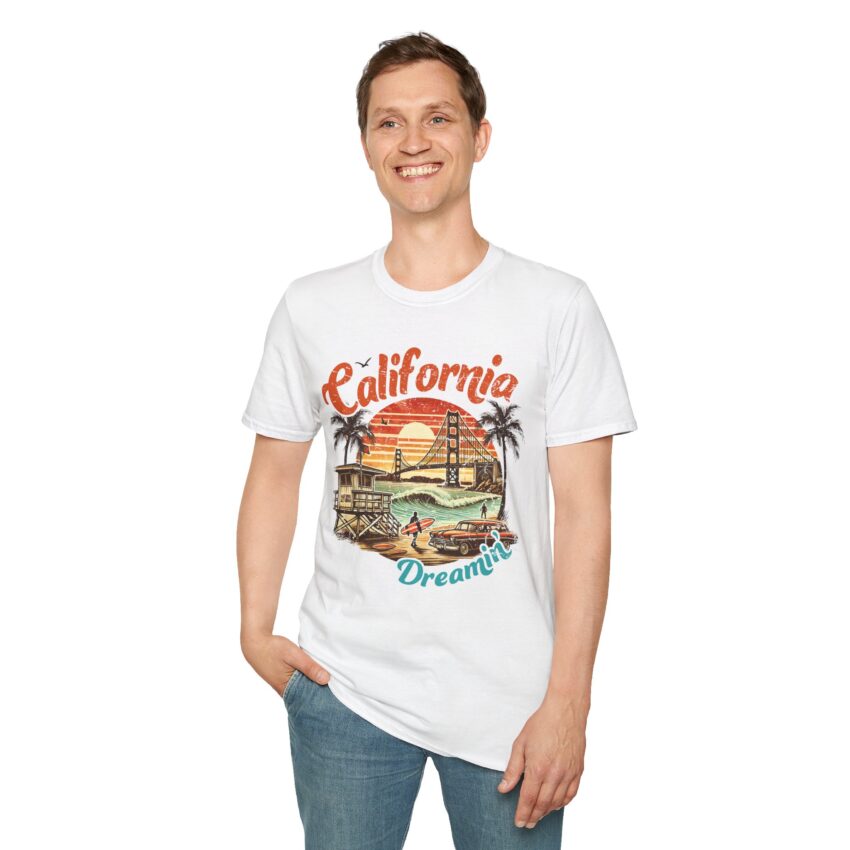 California Dreamin' Unisex Softstyle T-Shirt | Retro Beach Vibes, Perfect for Summer, Vacation, and Casual Outings, Gift for Travelers - Image 3