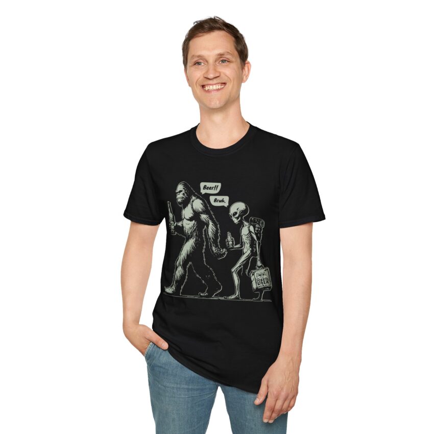 Funny Bigfoot and Alien Unisex T-Shirt, Quirky Graphic Tee, Gifts for Dad, Casual Everyday Wear, Humor Apparel - Image 4