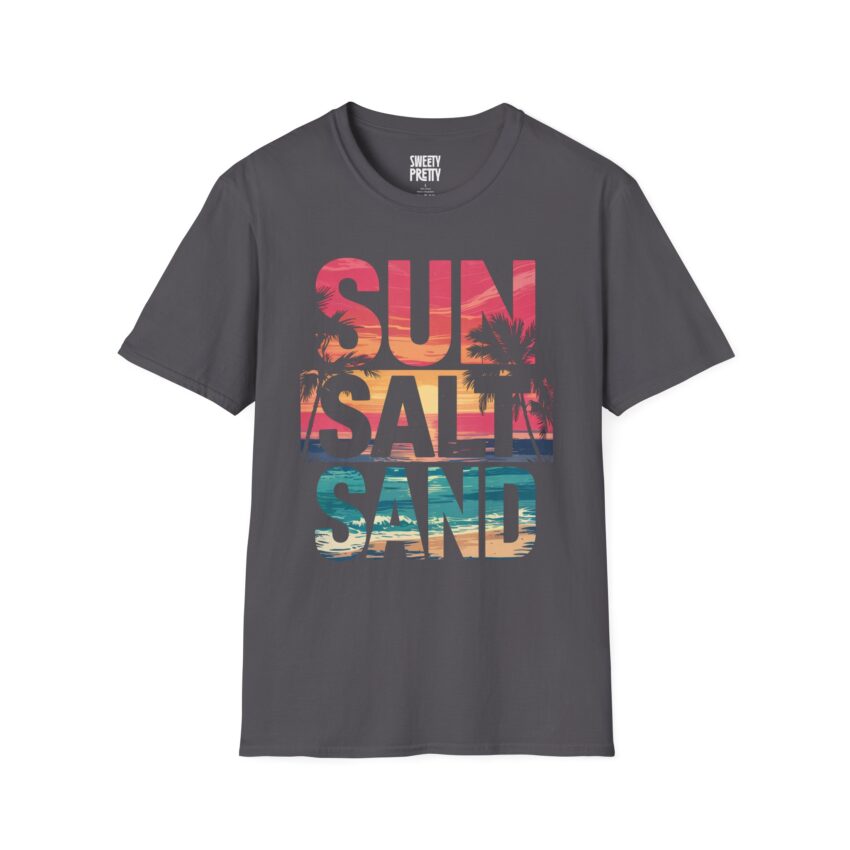 Beach Vibe Unisex Softstyle T-Shirt | Sun, Salt, Sand Design | Casual Summer Tee for Beach Lovers, Gifts, Vacations, Everyday Wear, [...] - Image 1