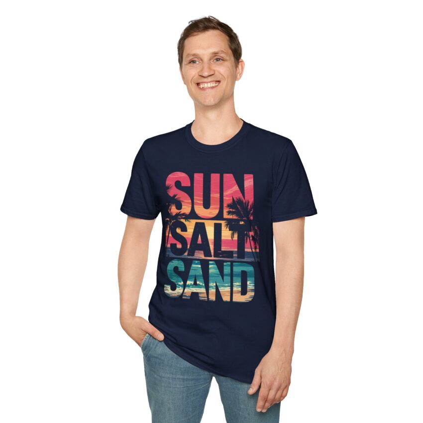 Beach Vibe Unisex Softstyle T-Shirt | Sun, Salt, Sand Design | Casual Summer Tee for Beach Lovers, Gifts, Vacations, Everyday Wear, [...] - Image 18