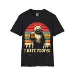 Casual Graphic Tee with Bear Design - "I Hate People" | Unisex Fun Shirt, Gift for Beer Lovers, Trendy Animal Theme, Relaxed Fit
