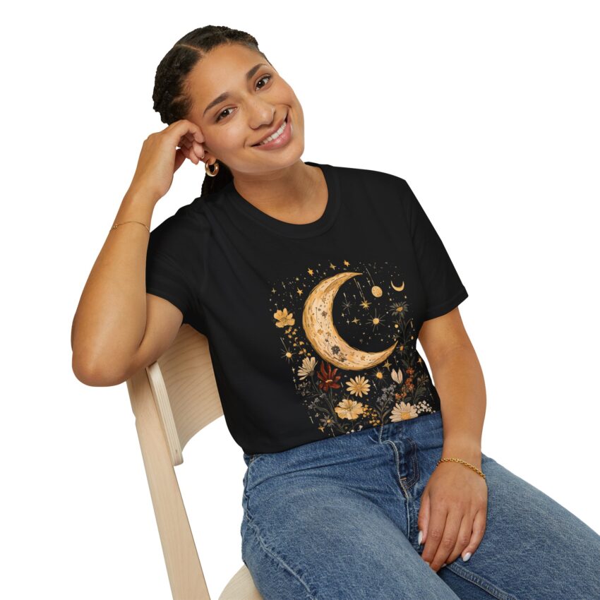 Celestial Floral T-Shirt, Moon Design Tee, Boho Style Shirt, Gift for Nature Lovers, Starry Night Casual Wear - Image 3