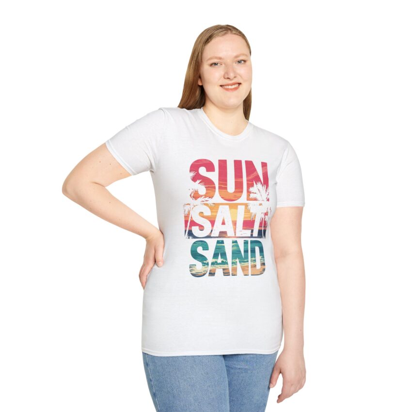 Beach Vibe Unisex Softstyle T-Shirt | Sun, Salt, Sand Design | Casual Summer Tee for Beach Lovers, Gifts, Vacations, Everyday Wear, [...] - Image 5