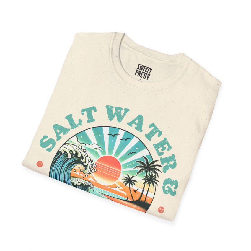 Unisex Softstyle T-Shirt with 'Salt Water & Sunshine' Design for Beach Lovers, Casual Summer Wear, Gift for Ocean Enthusiasts, Travel [...] - Image 5