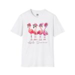 Cute Flamingo Summer Tee, Relaxed Unisex T-Shirt, Vacation Shirt, Gift for Beach Lovers, Summer Party Apparel