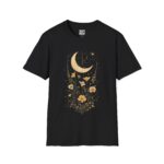 Moonlit Floral Unisex Softstyle T-Shirt, Nature Lover Gift, Bohemian Graphic Tee, Astrology Apparel, Summer Style Top