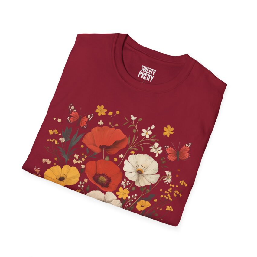 Floral Vintage Unisex Softstyle T-Shirt, Boho Tee, Gift for Her, Nature Lover T-Shirt, Spring Fashion, Casual Wear, Flower Power - Image 6
