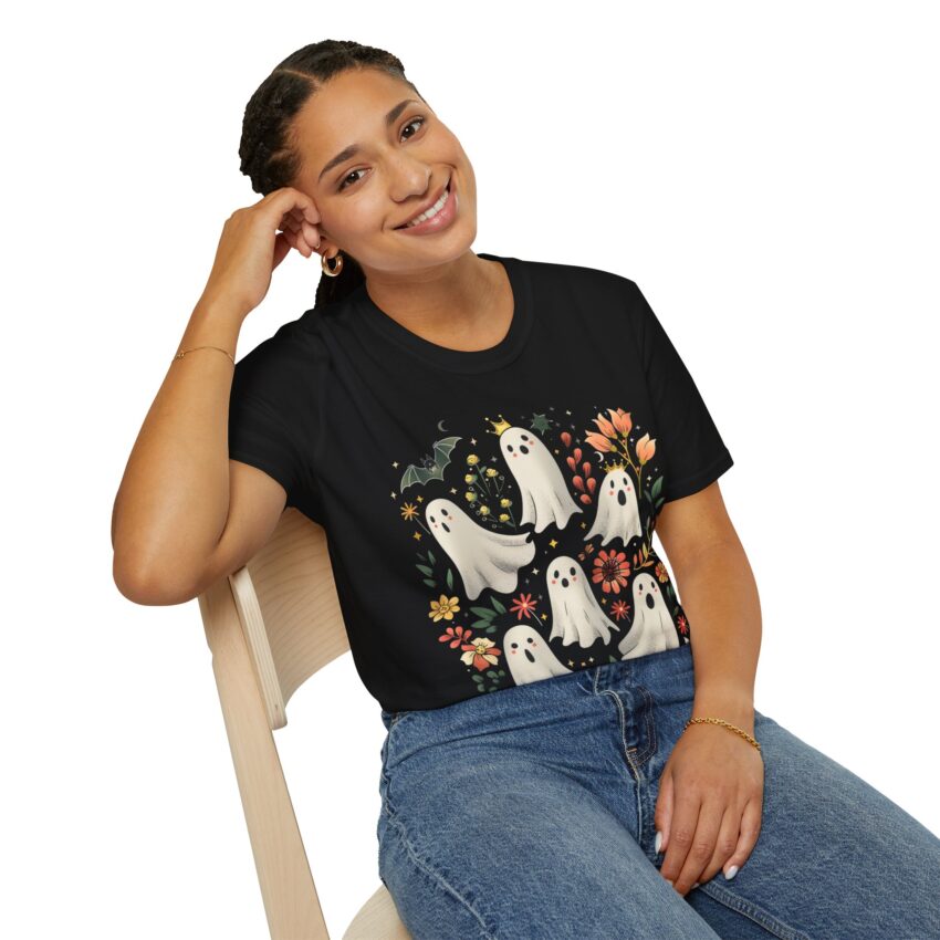 Halloween Ghost Floral T-Shirt, Spooky Tee, Unisex Casual Shirt, Fall Apparel, Perfect for Halloween Décor - Image 4