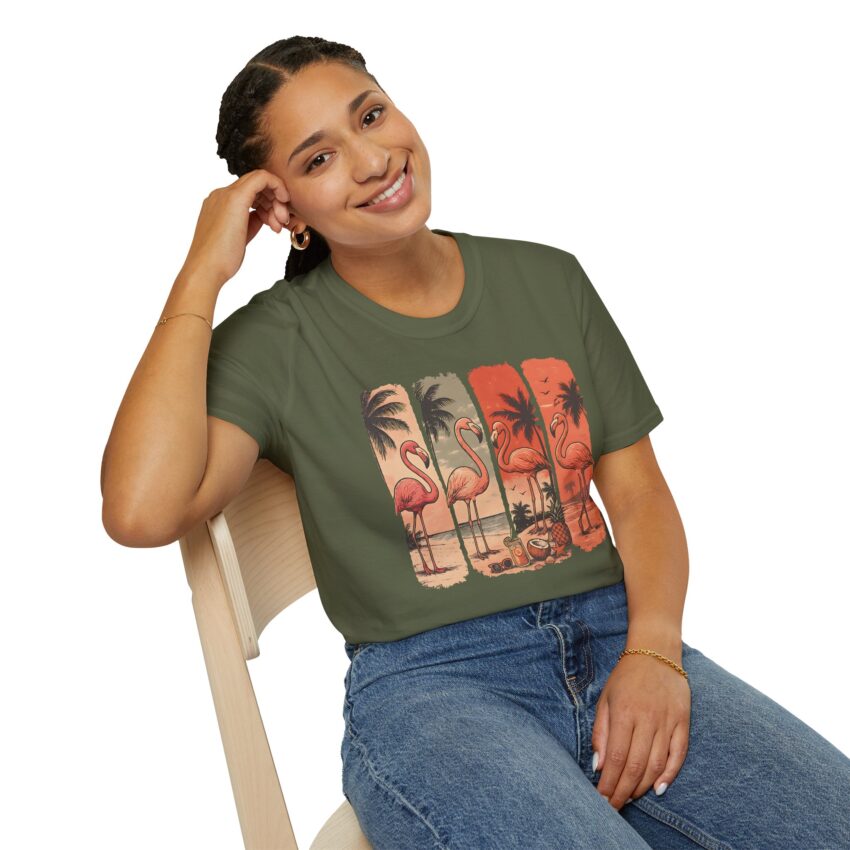 Tropical Flamingo T-Shirt, Beach Vibes, Summer Apparel, Unisex Fashion, Casual Outfit, Gift for Her, Vacation Wear - Image 10
