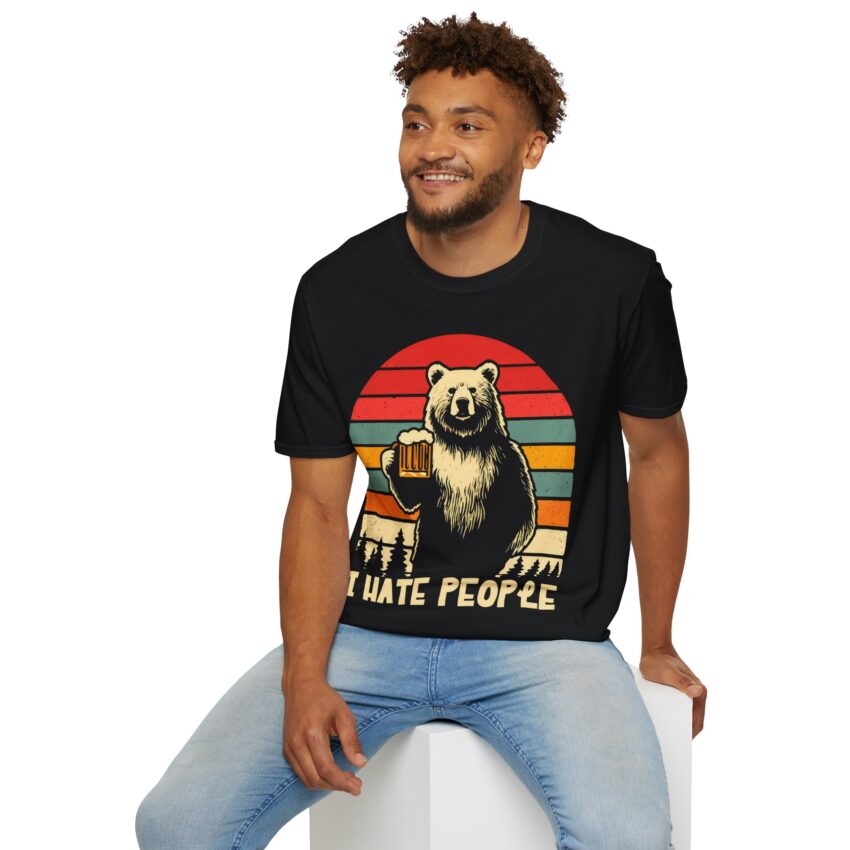 Casual Graphic Tee with Bear Design - "I Hate People" | Unisex Fun Shirt, Gift for Beer Lovers, Trendy Animal Theme, Relaxed Fit - Image 4