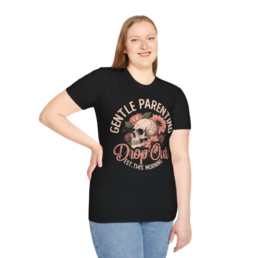Gentle Parenting T-Shirt, Unisex Softstyle Tee, Skull and Floral Design, Perfect for Parents, Casual Wear, Gift Idea - Image 3