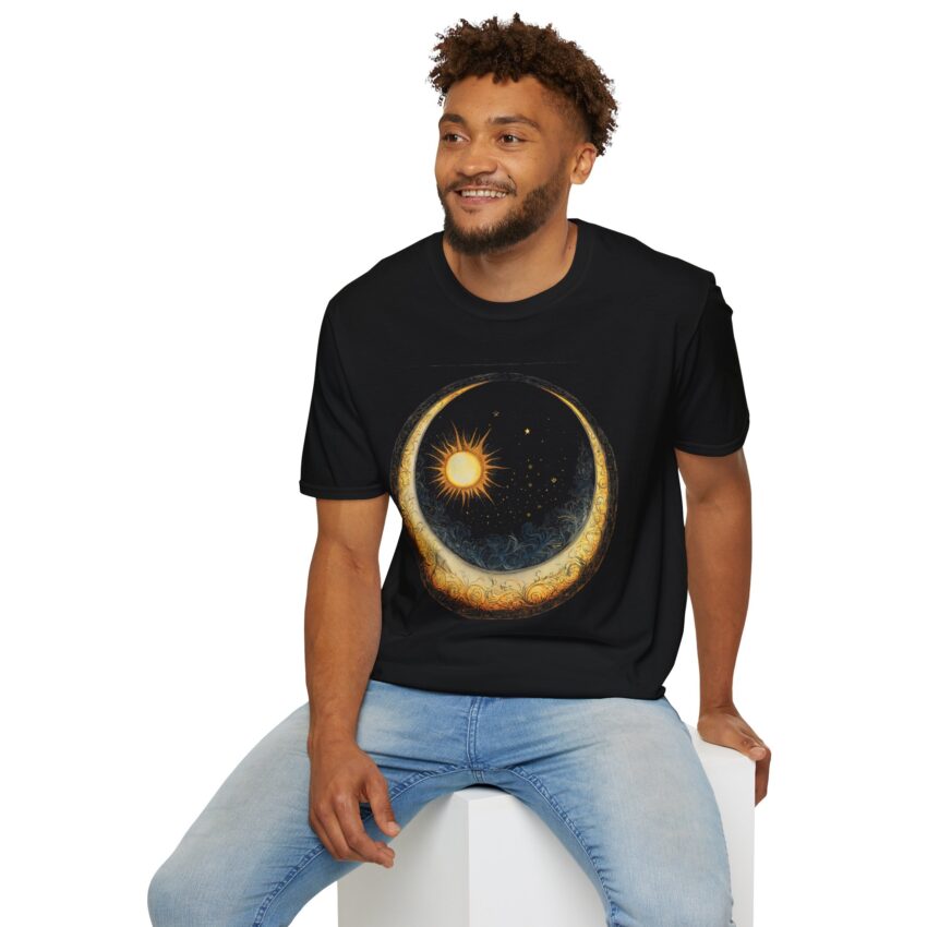 Celestial Sun and Moon T-Shirt, Unisex Softstyle Tee for Astrology Lovers, Cosmic Art Shirt, Gifts for Star Gazers, Night Sky Apparel - Image 5