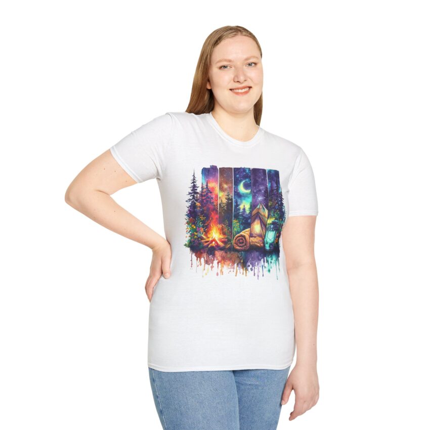 Cozy Camping Tee, Unisex Softstyle T-Shirt for Nature Lovers, Outdoor Adventure Shirt, Festival Outing Attire, Gift for Hikers - Image 3