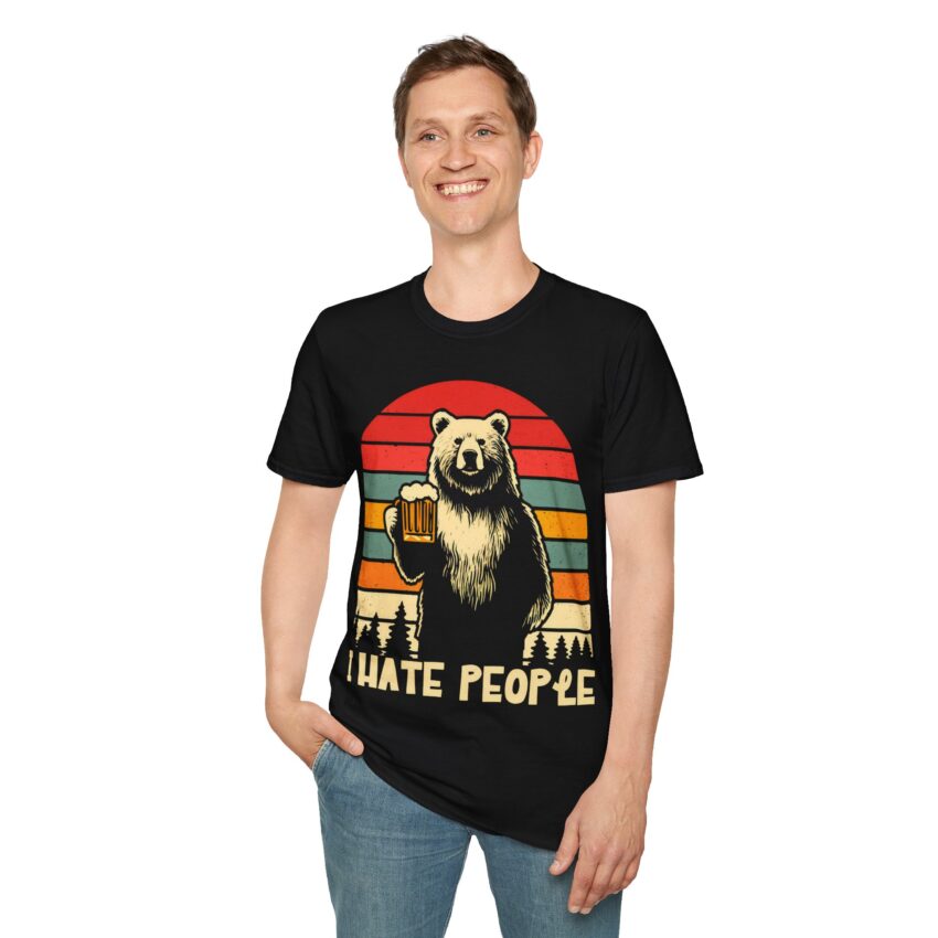 Casual Graphic Tee with Bear Design - "I Hate People" | Unisex Fun Shirt, Gift for Beer Lovers, Trendy Animal Theme, Relaxed Fit - Image 3