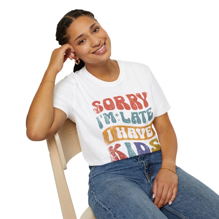 Funny Mom T-Shirt, Sorry I'm Late Graphic Tee, Gifts for Moms, Quirky Parenting Humor Shirt, Casual Everyday Style - Image 5