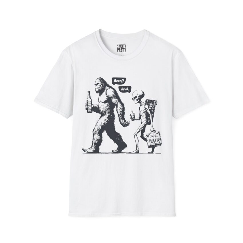Funny Bigfoot and Alien Unisex T-Shirt, Quirky Graphic Tee, Gifts for Dad, Casual Everyday Wear, Humor Apparel - Image 5
