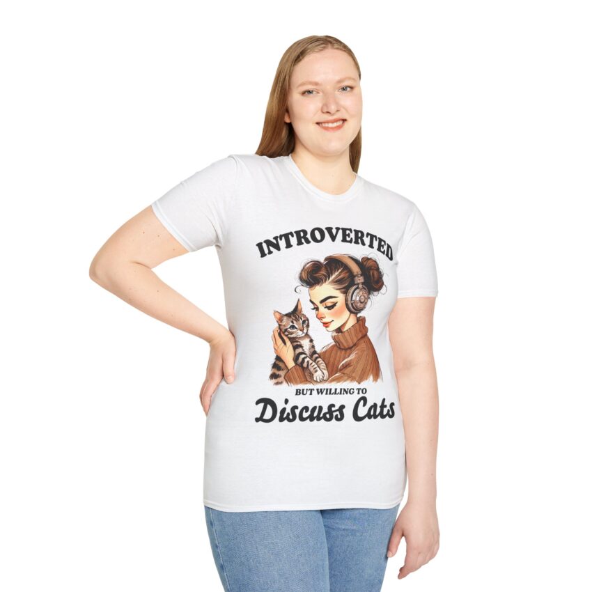 Introverted But Willing to Discuss Cats T-Shirt | Cute Cat Lover Tee, Funny Pet Owner Gift, Cozy Graphic Tee, Introvert Shirt - Image 3