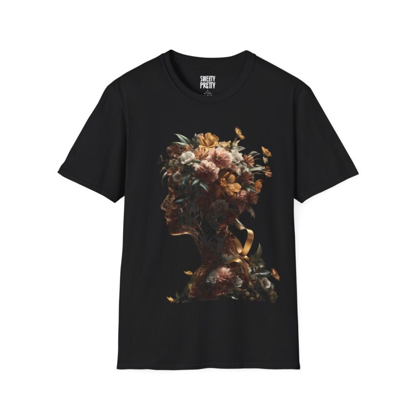 Floral Silhouette T-Shirt - Unisex Softstyle Tee, Comfortable Gift for Nature Lovers, Casual Wear, Artistic Apparel, Unique T-Shirt - Image 1