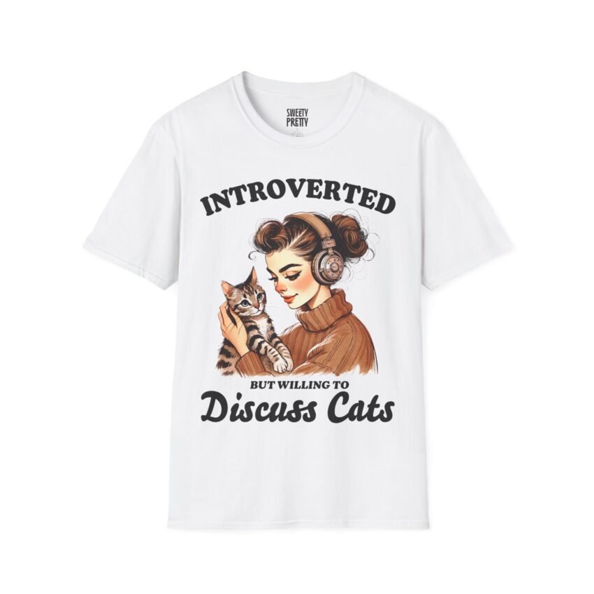 Introverted But Willing to Discuss Cats T-Shirt | Cute Cat Lover Tee, Funny Pet Owner Gift, Cozy Graphic Tee, Introvert Shirt - Image 1