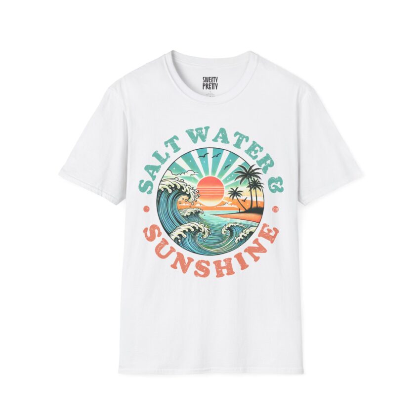 Unisex Softstyle T-Shirt with 'Salt Water & Sunshine' Design for Beach Lovers, Casual Summer Wear, Gift for Ocean Enthusiasts, Travel [...] - Image 1