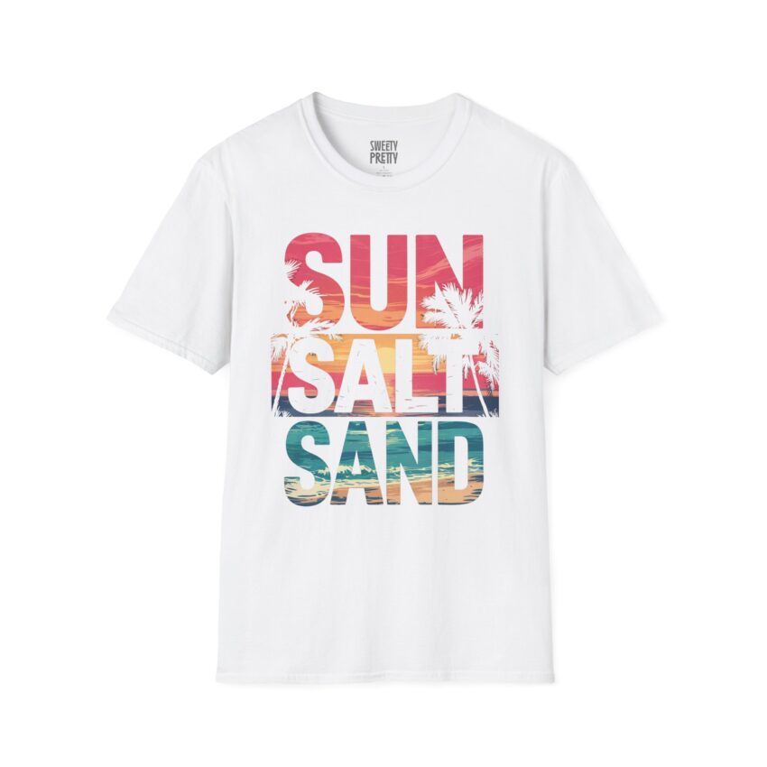Beach Vibe Unisex Softstyle T-Shirt | Sun, Salt, Sand Design | Casual Summer Tee for Beach Lovers, Gifts, Vacations, Everyday Wear, [...] - Image 3