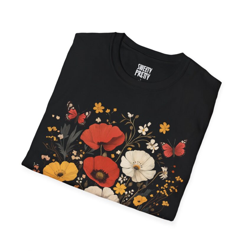 Floral Vintage Unisex Softstyle T-Shirt, Boho Tee, Gift for Her, Nature Lover T-Shirt, Spring Fashion, Casual Wear, Flower Power - Image 2
