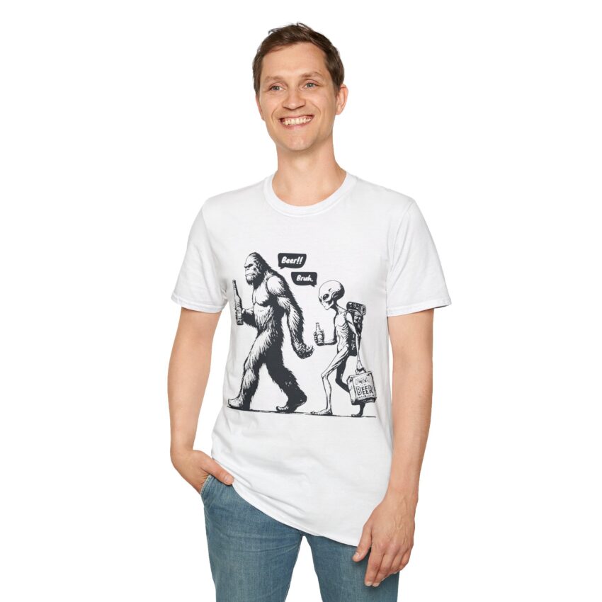 Funny Bigfoot and Alien Unisex T-Shirt, Quirky Graphic Tee, Gifts for Dad, Casual Everyday Wear, Humor Apparel - Image 7