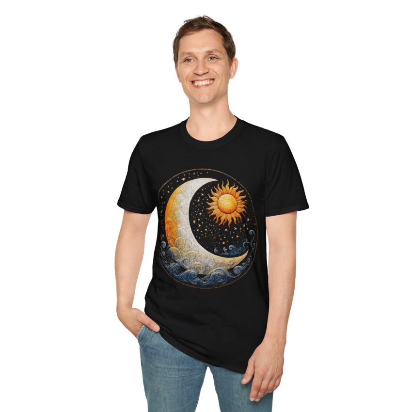 Celestial Sun and Moon T-Shirt | Unisex Softstyle Tee, Boho Shirt, Gift for Astrology Lovers, Festival Wear, Cosmic Vibes - Image 5