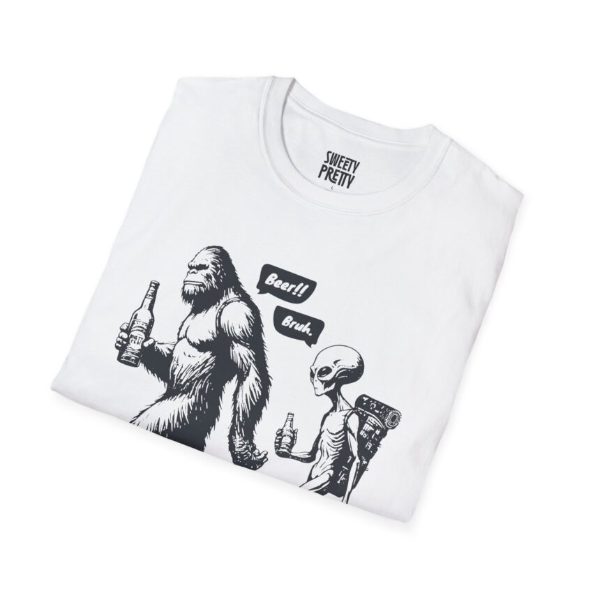 Funny Bigfoot and Alien Unisex T-Shirt, Quirky Graphic Tee, Gifts for Dad, Casual Everyday Wear, Humor Apparel - Image 6