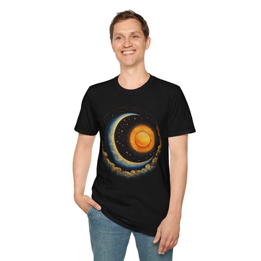 Celestial Sun and Moon T-Shirt | Unisex Softstyle | Astrology Shirt | Cosmic Tee | Gifts for Astronomers & Dreamers | Space Lovers Apparel - Image 3