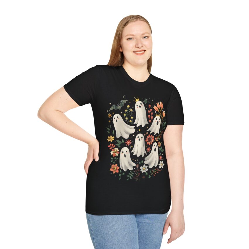 Halloween Ghost Floral T-Shirt, Spooky Tee, Unisex Casual Shirt, Fall Apparel, Perfect for Halloween Décor - Image 3