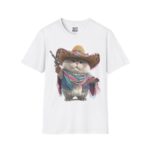 Funny Cat Cowboy T-Shirt, Unisex Softstyle Tee, Animal Lover Gift, Humor Apparel, Birthday Present, Country Style Shirt