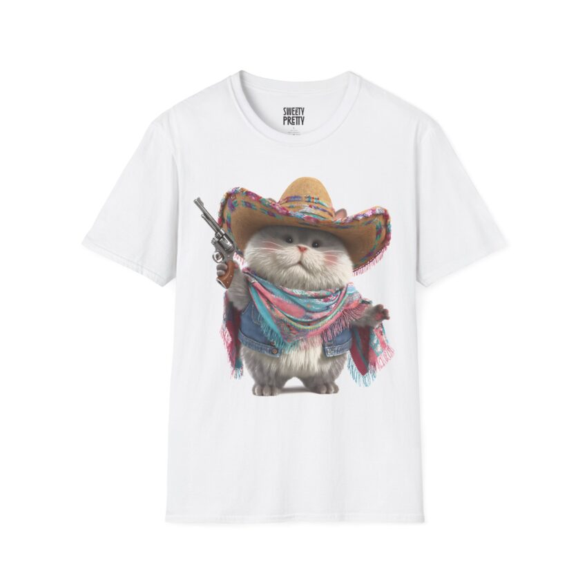 Funny Cat Cowboy T-Shirt, Unisex Softstyle Tee, Animal Lover Gift, Humor Apparel, Birthday Present, Country Style Shirt - Image 1