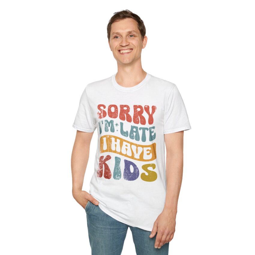 Funny Mom T-Shirt, Sorry I'm Late Graphic Tee, Gifts for Moms, Quirky Parenting Humor Shirt, Casual Everyday Style - Image 4