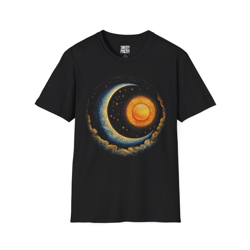 Celestial Sun and Moon T-Shirt | Unisex Softstyle | Astrology Shirt | Cosmic Tee | Gifts for Astronomers & Dreamers | Space Lovers Apparel - Image 1
