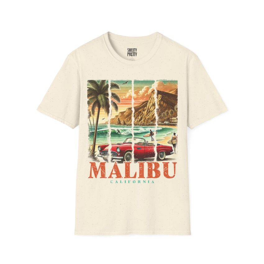 Vintage Malibu Car T-Shirt, California Vibes Tee, Summer Essentials, Travel Gifts, Retro Graphic Shirt, Beachwear, Vacation Fashion - Image 4