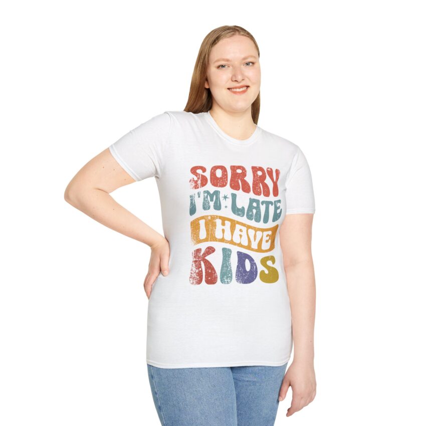 Funny Mom T-Shirt, Sorry I'm Late Graphic Tee, Gifts for Moms, Quirky Parenting Humor Shirt, Casual Everyday Style - Image 3
