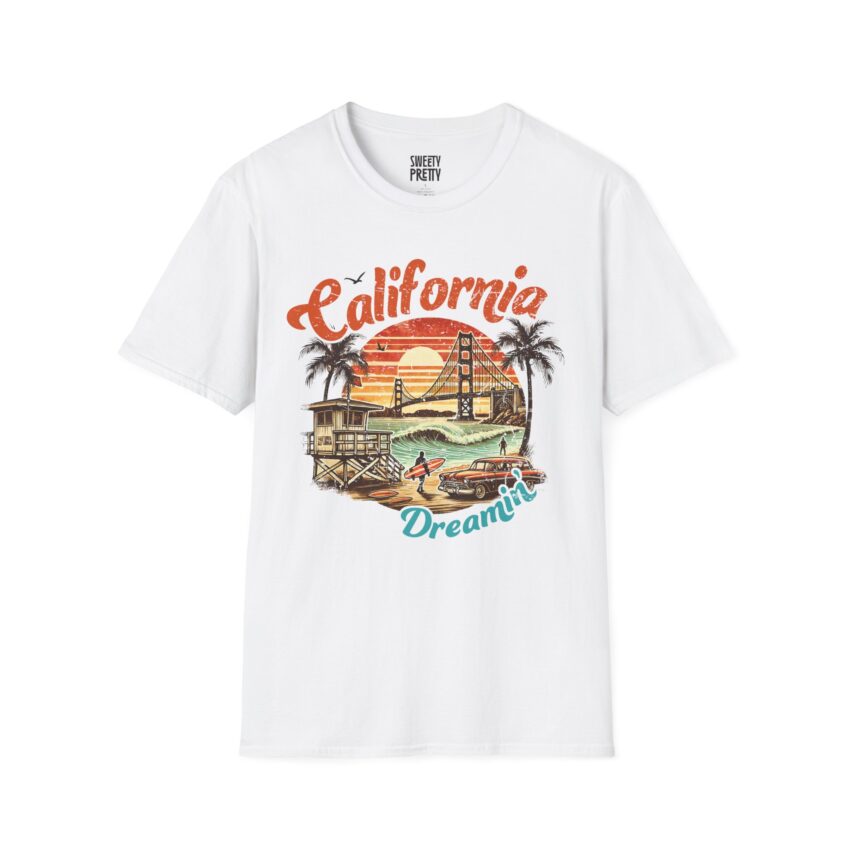 California Dreamin' Unisex Softstyle T-Shirt | Retro Beach Vibes, Perfect for Summer, Vacation, and Casual Outings, Gift for Travelers - Image 1