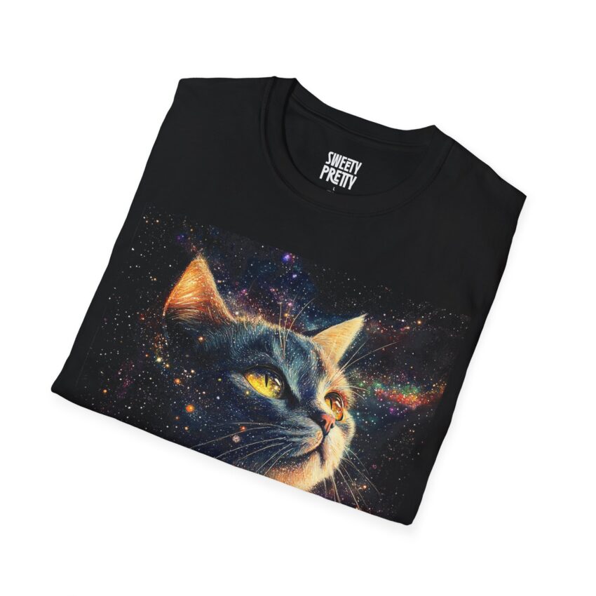 Cosmic Cat T-Shirt - Unisex Softstyle Tee, Galaxy Cat Print Shirt, Space Animal Shirt, Cat Lover Gift, Unique Graphic Tee - Image 2