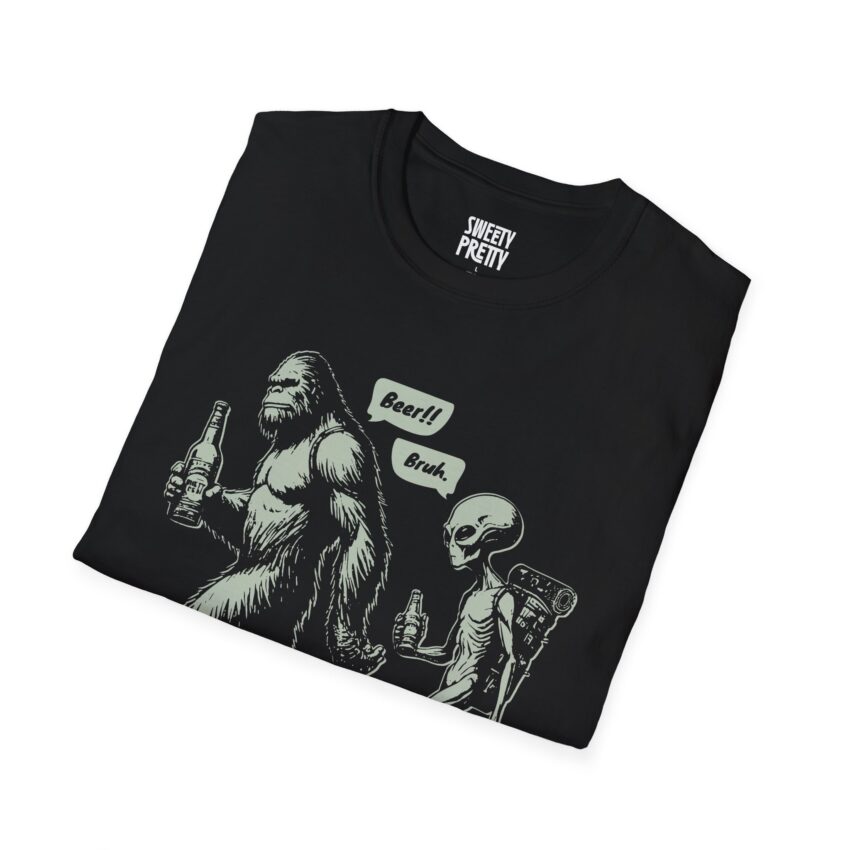 Funny Bigfoot and Alien Unisex T-Shirt, Quirky Graphic Tee, Gifts for Dad, Casual Everyday Wear, Humor Apparel - Image 2