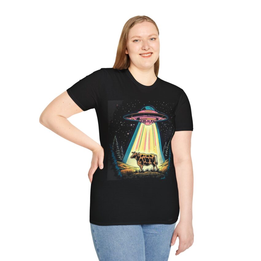 Cow Abduction Graphic T-Shirt, Alien Shirt, Funny Gift for Cow Lovers, Unisex Tee, Farm Life Apparel, Unique Casual Wear - Image 3
